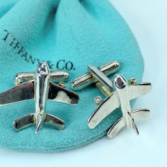 Tiffany & Co Airplane Pilot Plane Jet Cufflinks sterling silver 925 10g JR352 - Picture 2 of 8